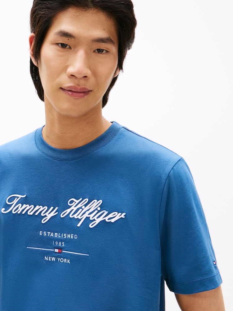 Tommy Hilfiger Blue Textured Logo Jersey T-Shirt - Image 4 of 4 Tommy Hilfiger Blue Textured Logo Jersey T-Shirt - Image 4 of 4
