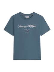 Tommy Hilfiger Blue Textured Logo Jersey T-Shirt - Image 5 of 5