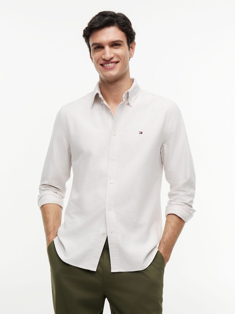 Tommy Hilfiger Natural Regular Fit Stripe Oxford Shirt - Image 1 of 5 Tommy Hilfiger Natural Regular Fit Stripe Oxford Shirt - Image 1 of 5