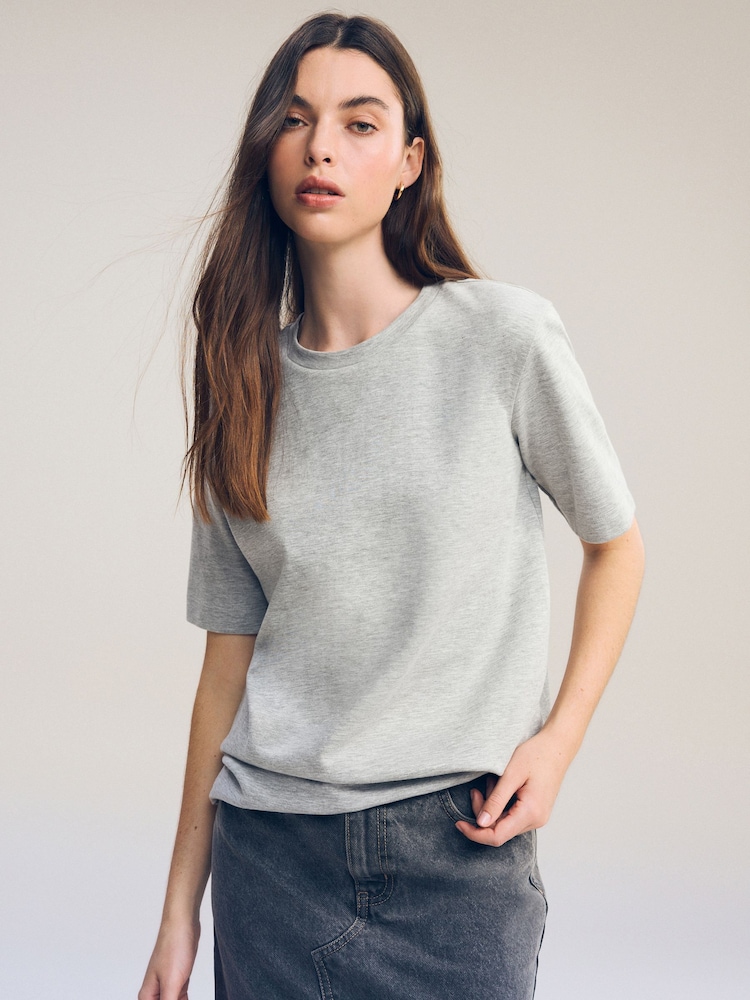 Grau - Schweres T-Shirt mit Rundhalsausschnitt - Bild 1 von 9 Grau - Schweres T-Shirt mit Rundhalsausschnitt - Bild 1 von 9