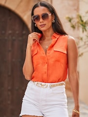 Sosandar Orange 100% Linen Shirt - Image 4 of 5