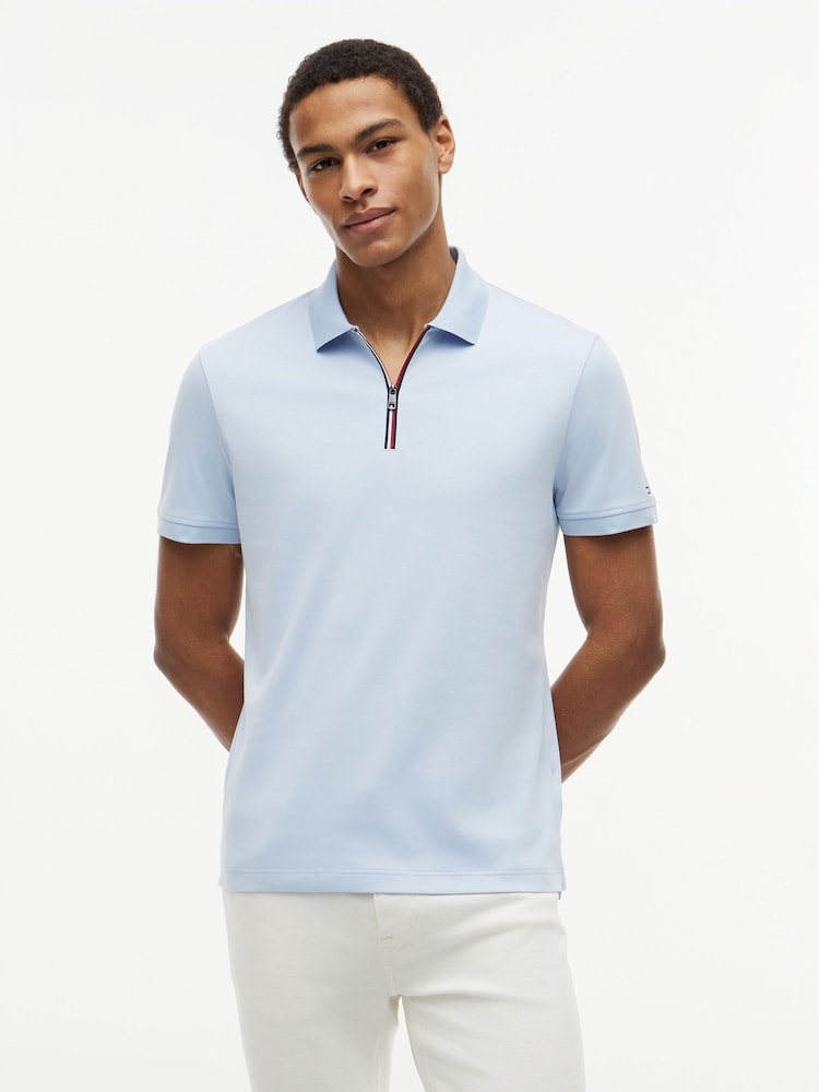 Tommy Hilfiger Blue Regular Fit Fluid Cotton Polo Shirt - Image 1 of 5 Tommy Hilfiger Blue Regular Fit Fluid Cotton Polo Shirt - Image 1 of 5
