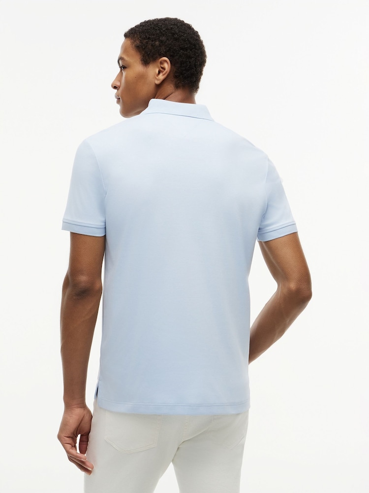Tommy Hilfiger Blue Regular Fit Fluid Cotton Polo Shirt - Image 2 of 5 Tommy Hilfiger Blue Regular Fit Fluid Cotton Polo Shirt - Image 2 of 5