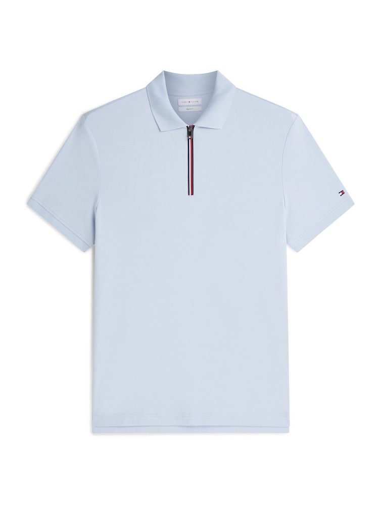Tommy Hilfiger Blue Regular Fit Fluid Cotton Polo Shirt - Image 5 of 5 Tommy Hilfiger Blue Regular Fit Fluid Cotton Polo Shirt - Image 5 of 5