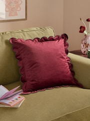 Furn Burgundy Chocolate Lil Scallop Velvet Fibre Filled Cushion - Image 1 of 4
