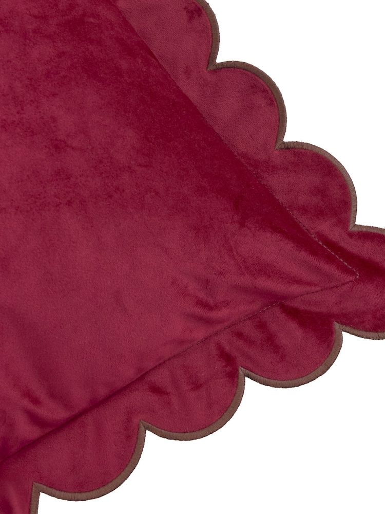 Furn Burgundy Chocolate Lil Scallop Velvet Fibre Filled Cushion - Image 4 of 4