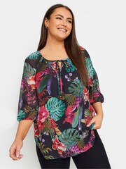 Yours Curve Black chrome Tie Neck Blouse - Image 1 of 4
