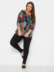 Yours Curve Black chrome Tie Neck Blouse - Image 2 of 4