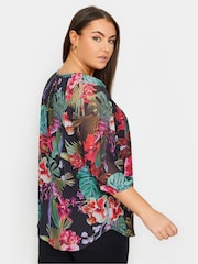 Yours Curve Black chrome Tie Neck Blouse - Image 3 of 4