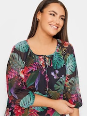 Yours Curve Black chrome Tie Neck Blouse - Image 4 of 4