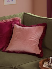 Furn SlipperBurgundy Halo Fringed Velvet Fibre Filled Cushion - Image 1 of 5