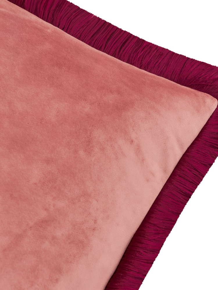 Furn SlipperBurgundy Halo Fringed Velvet Fibre Filled Cushion - Image 5 of 5