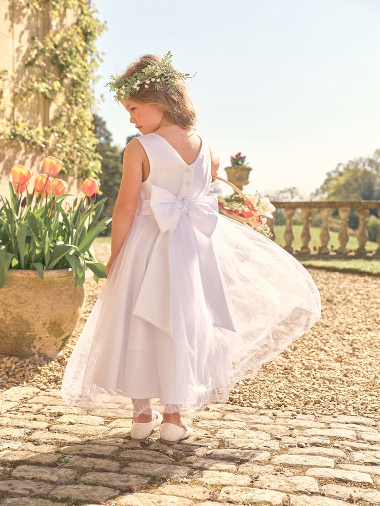 Ecru White Flower Girl Bow Dress (3mths-16yrs) - Image 1 of 7