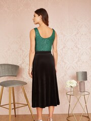 Yumi Black Velvet Skirt With Front Slit - Image 2 of 4