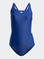 adidas Blue Mid 3 Stripes Swimsuit - Image 1 of 3