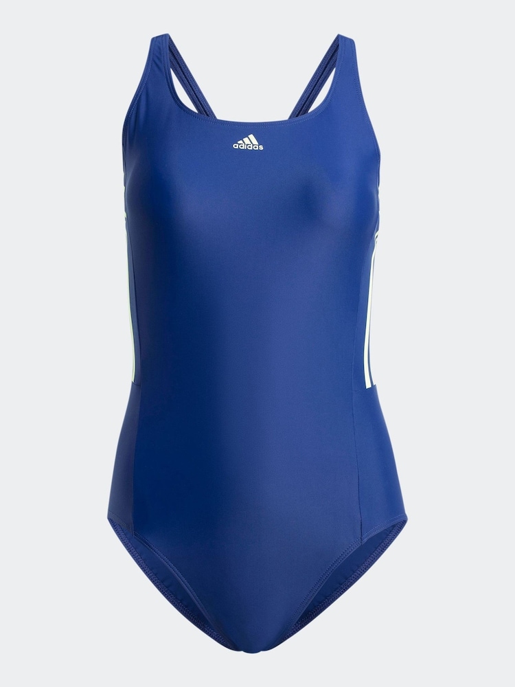 adidas Blue Mid 3 Stripes Swimsuit - Image 1 of 3