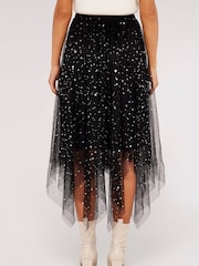 Apricot Black Metallic Stars Tulle Hanky Hem Skirt - Image 2 of 6