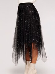 Apricot Black Metallic Stars Tulle Hanky Hem Skirt - Image 3 of 6