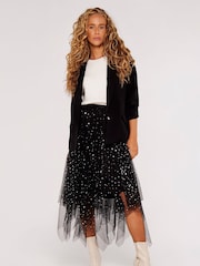 Apricot Black Metallic Stars Tulle Hanky Hem Skirt - Image 4 of 6