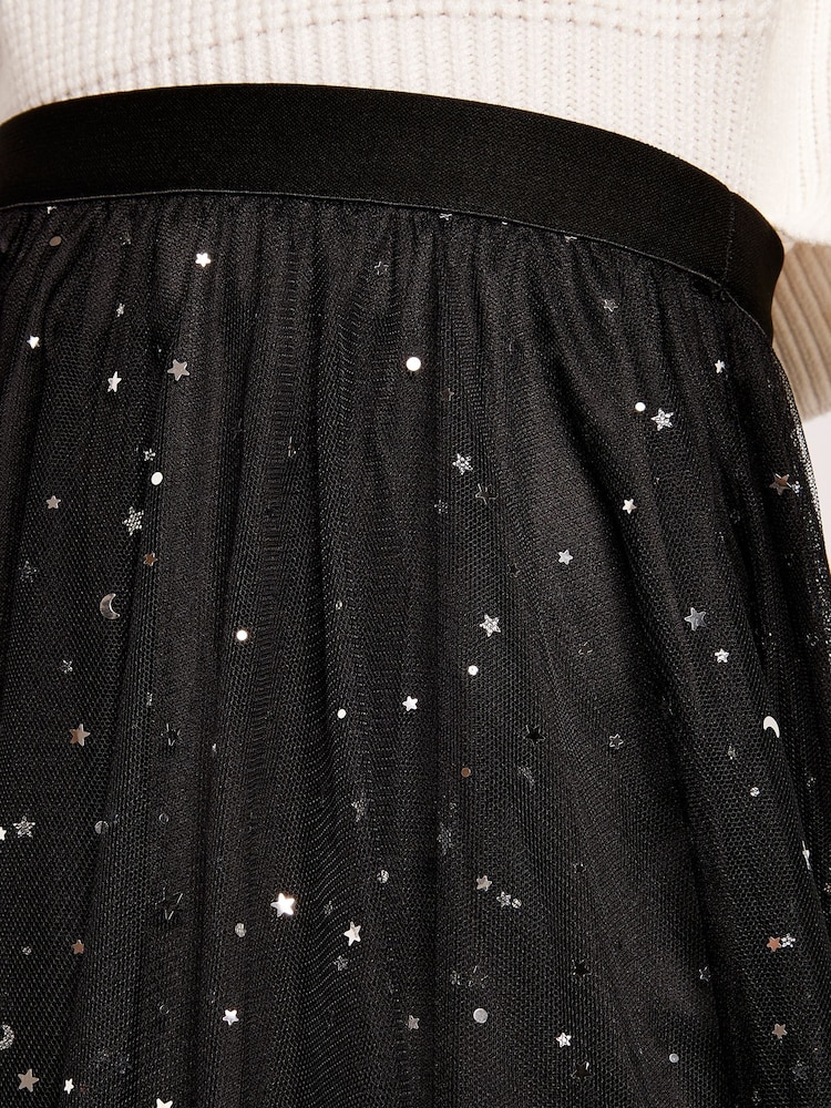 Apricot Black Metallic Stars Tulle Hanky Hem Skirt - Image 6 of 6