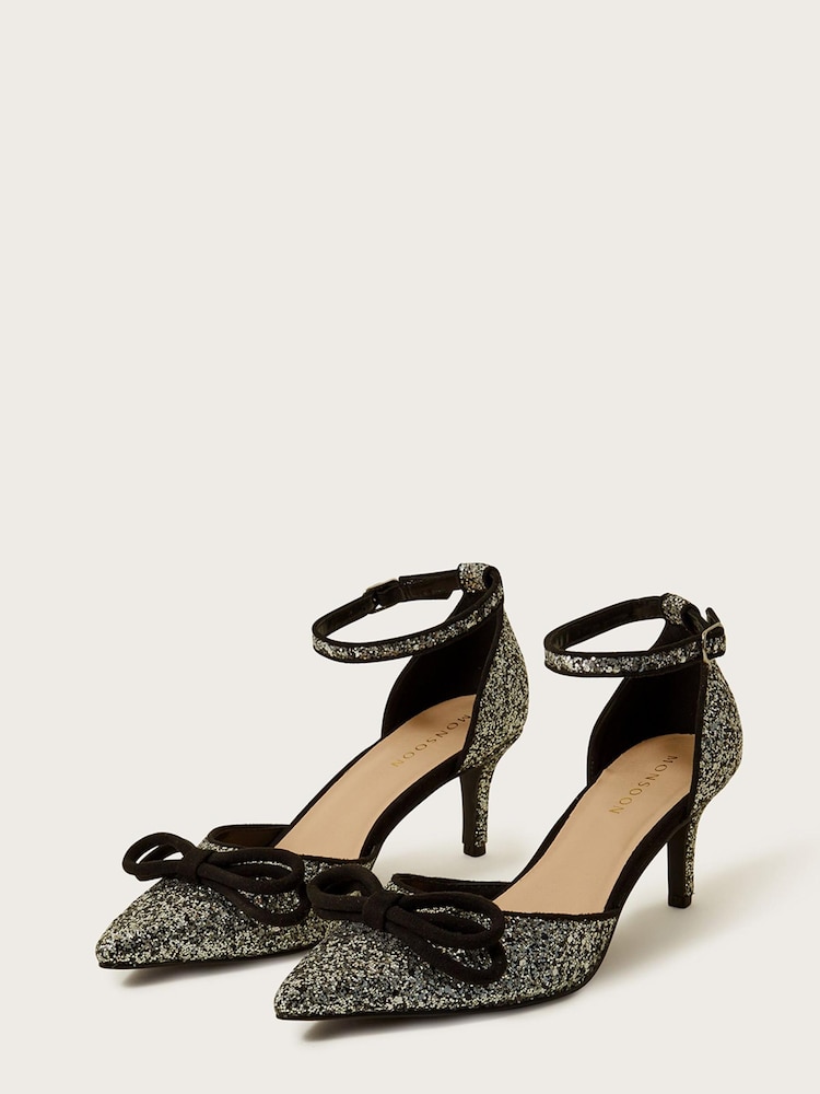 Monsoon Silver Pointy Glitter Kitten Heels - Image 1 of 3