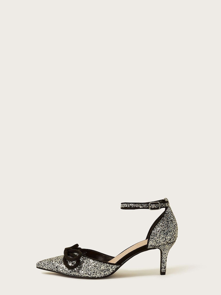 Monsoon Silver Pointy Glitter Kitten Heels - Image 3 of 3
