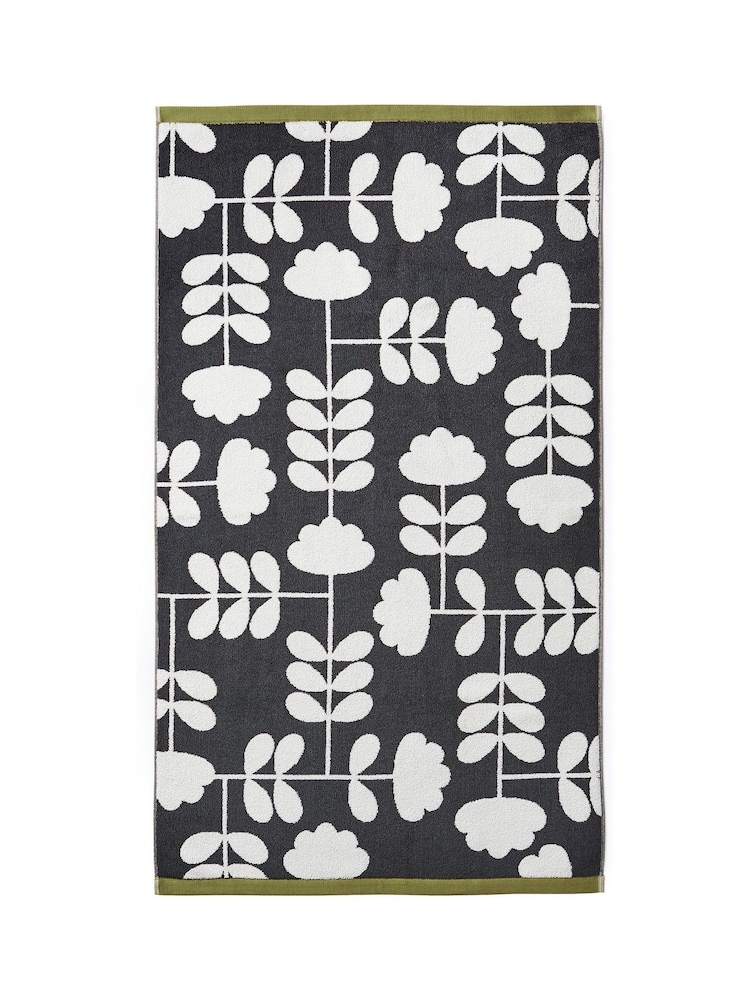 Orla Kiely Grey Cut Stem Moss 100% Cotton Towel - Image 3 of 6