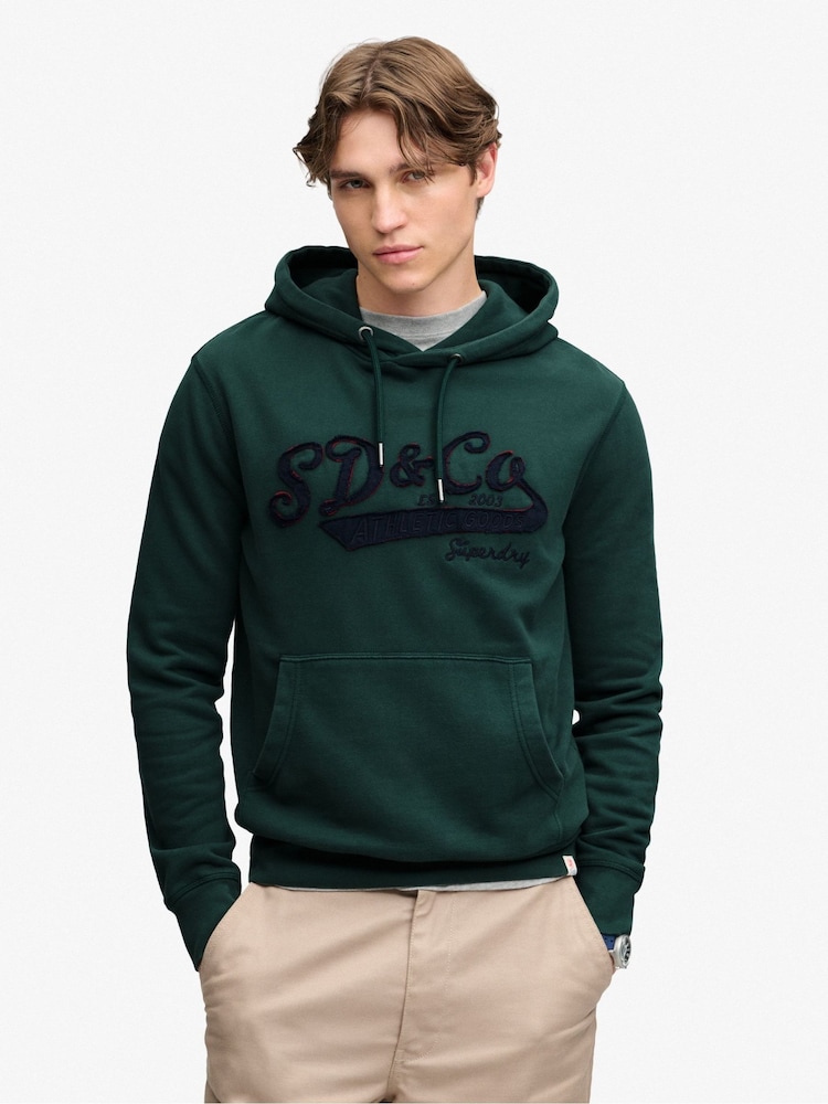 Superdry Green SD&Co Washed Embroidered Relaxed Hoodie - Image 1 of 7 Superdry Green SD&Co Washed Embroidered Relaxed Hoodie - Image 1 of 7