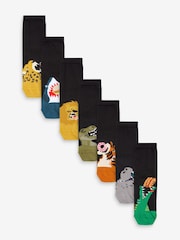 Black Animal Food Cotton Rich Socks 7 Pack - Image 1 of 8