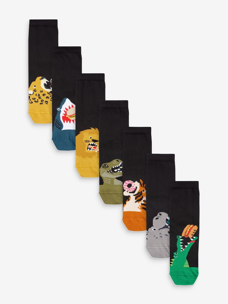 Black Animal Food Cotton Rich Socks 7 Pack - Image 1 of 8