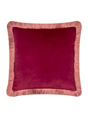 Furn Burgundy Slipper Halo Fringed Velvet Fibre Filled Cushion - Image 4 of 5