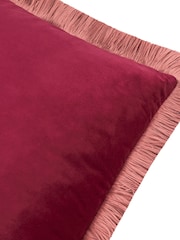 Furn Burgundy Slipper Halo Fringed Velvet Fibre Filled Cushion - Image 5 of 5