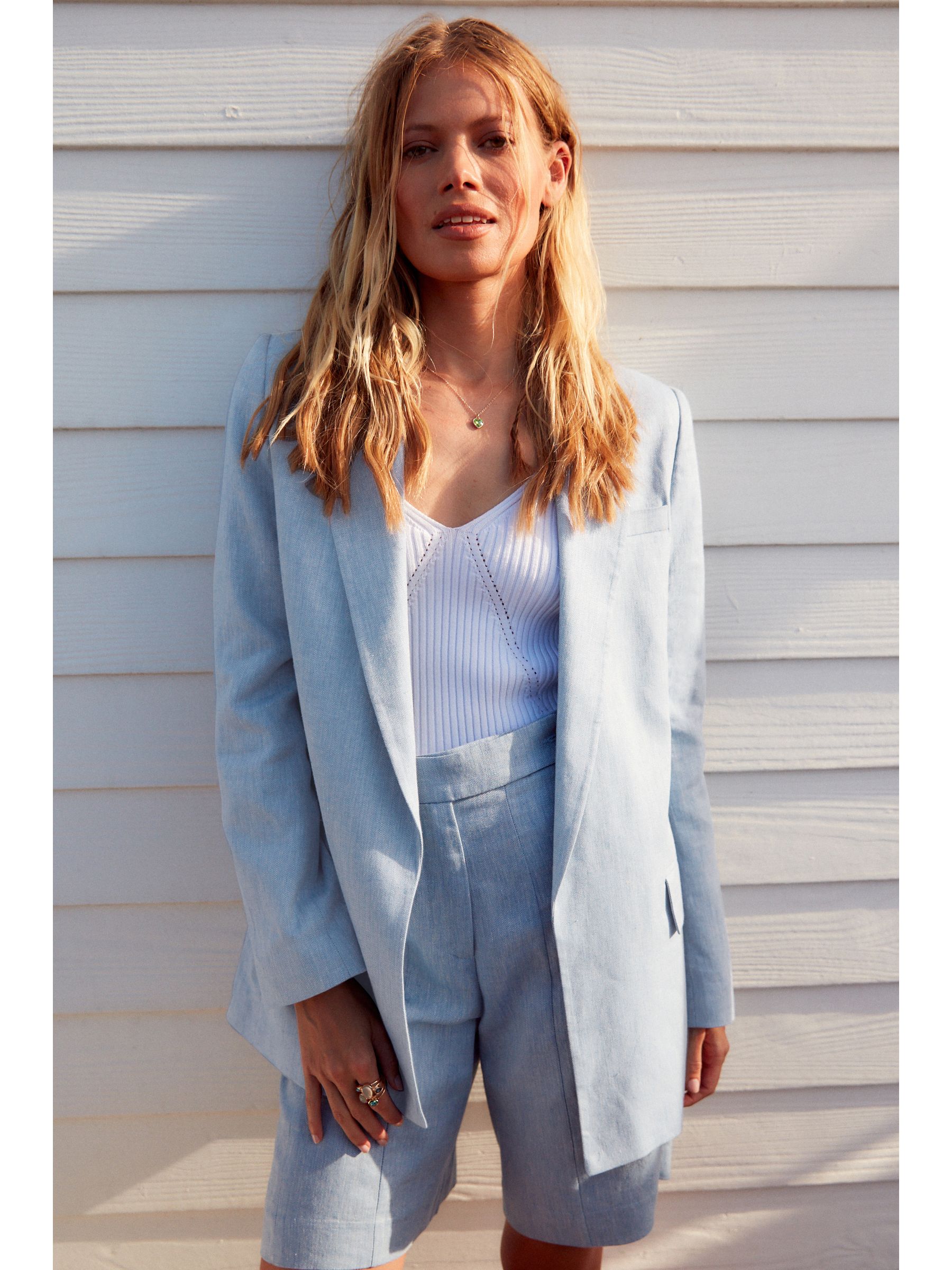 Buy Blue Textured Linen Blazer from Next Luxembourg