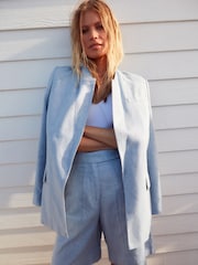 Blue Textured Linen Blazer - Image 2 of 7