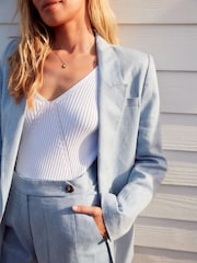 Blue Textured Linen Blazer - Image 5 of 7