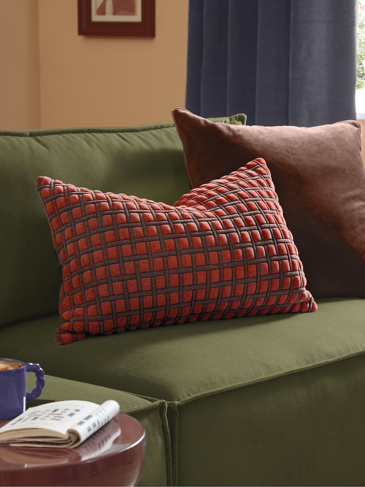 Furn Cinnamon  Chocolate Softie Grid Quilted Fibre Filled Cushion - Image 1 of 4