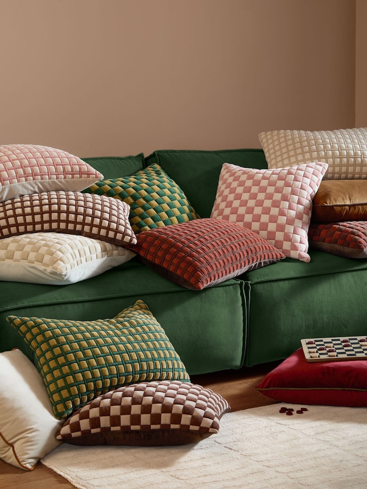 Furn Cinnamon  Chocolate Softie Grid Quilted Fibre Filled Cushion - Image 2 of 4