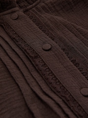 Reiss Chocolate Brown Aurelia Cotton Cheesecloth Frill-Neck Top - Image 6 of 6