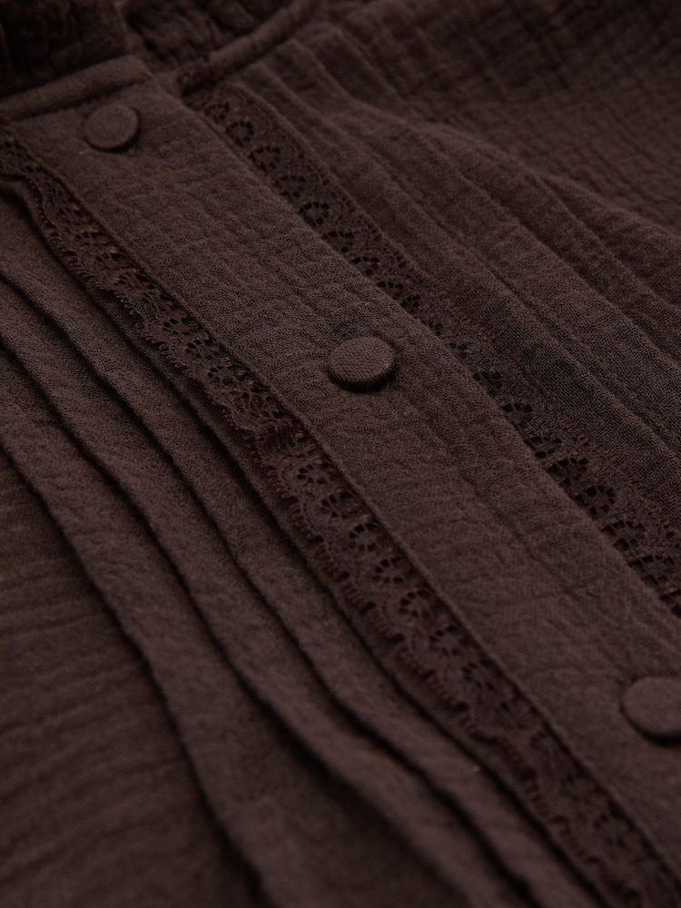 Reiss Chocolate Brown Aurelia Cotton Cheesecloth Frill-Neck Top - Image 6 of 6 Reiss Chocolate Brown Aurelia Cotton Cheesecloth Frill-Neck Top - Image 6 of 6