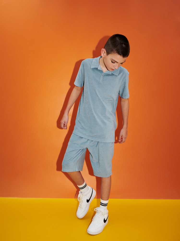 Mineral Blue Towelling Short Sleeve Shirt and Shorts Set (3-16yrs) - Image 1 of 6