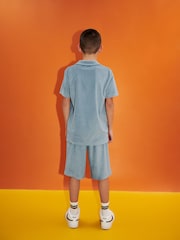 Mineral Blue Towelling Short Sleeve Shirt and Shorts Set (3-16yrs) - Image 3 of 6