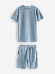Mineral Blue Towelling Short Sleeve Shirt and Shorts Set (3-16yrs) - Image 5 of 6