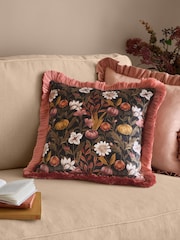 Furn Burnished RoseMoss Autumn Garden Fringed Velvet Fibre Filled Cushion - Image 1 of 4
