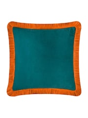 Furn Teal Tiger Halo Fringed Velvet Fibre Filled Cushion - Image 4 of 5