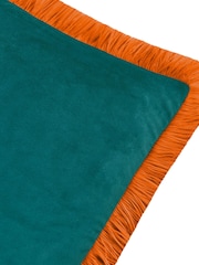 Furn Teal Tiger Halo Fringed Velvet Fibre Filled Cushion - Image 5 of 5