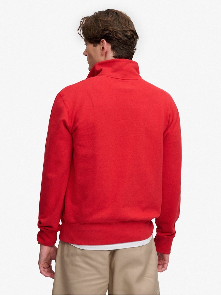 Superdry Red Essential Serif Logo Half Zip Sweatshirt - Image 2 of 6 Superdry Red Essential Serif Logo Half Zip Sweatshirt - Image 2 of 6