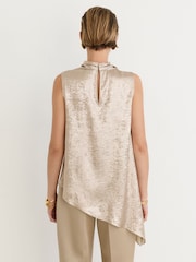 Reiss Champagne Neutral Romee Metallic Draped High-Neck Sleeveless Top - Image 6 of 7
