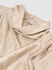 Reiss Champagne Neutral Romee Metallic Draped High-Neck Sleeveless Top - Image 7 of 7