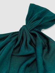 Reiss Teal Green Clodagh Satin Side-Cape Draped Midi Dress - Image 7 of 7