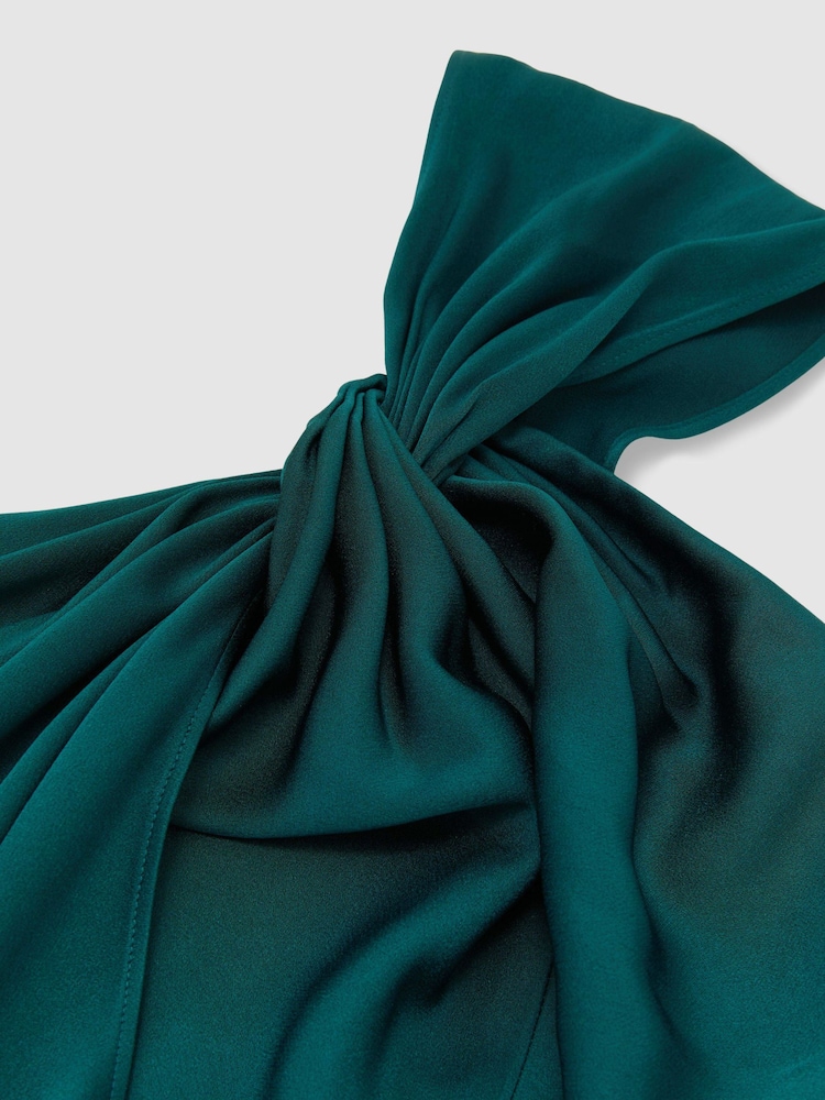 Reiss Teal Green Clodagh Satin Side-Cape Draped Midi Dress - Image 7 of 7